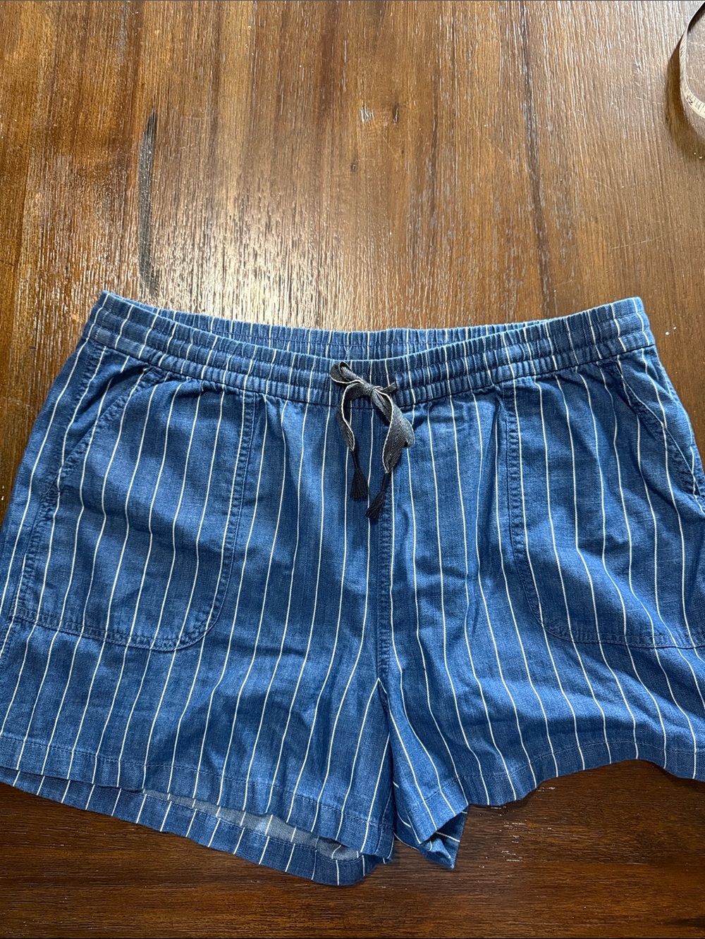 J. Crew Navy and White Pinstripe Drawstring Shorts